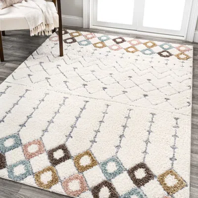 Jonathan Y Pia Moroccan Trellis Plush Carved Area Rug In Multi/cream
