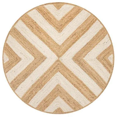 Jonathan Y Piper Two-tone Chevron Round Jute Round Area Rug In Cream/natural