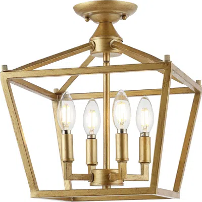 Jonathan Y Plains 4-light Iron Modern Farmhouse Led Flush Mount In Brass Gold