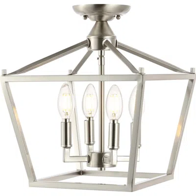 Jonathan Y Plains 4-light Iron Modern Farmhouse Led Flush Mount In Nickel