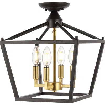 Jonathan Y Plains 4-light Iron Modern Farmhouse Led Flush Mount In Oil Rubbed Bronze/brass Gold