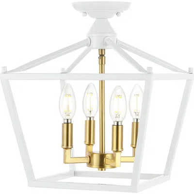 Jonathan Y Plains 4-light Iron Modern Farmhouse Led Flush Mount In White/brass Gold