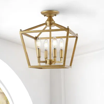 Jonathan Y Plains Mini Lantern 12" 4-light Iron Modern Farmhouse Led Flush Mount