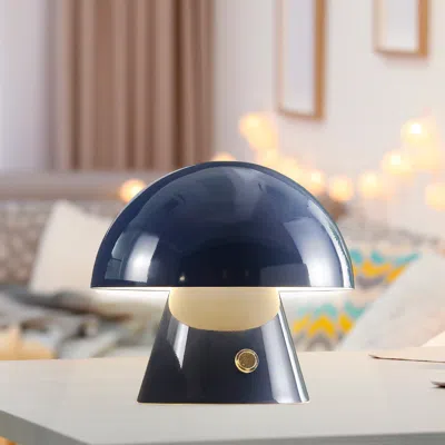 Jonathan Y Porcini 7" Contemporary Bohemian Rechargeable/cordless Iron Integrated Led Mushroom Table Lamp In Blue