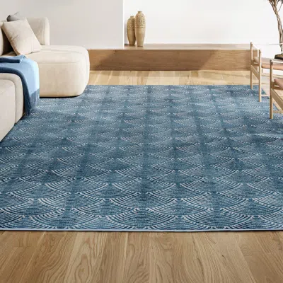 Jonathan Y Porter Geometric Art Deco Fan Pattern High-low Area Rug In Navy/cream