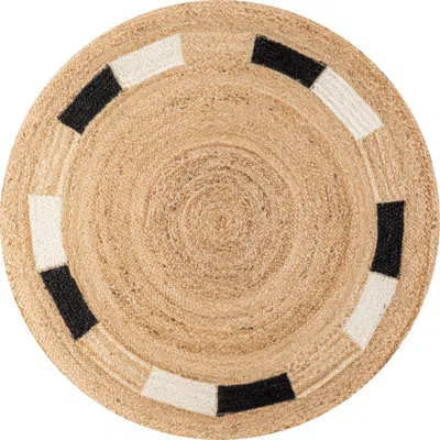 Jonathan Y Porto Geometric Jute Circle Round Area Rug In Natural/cream/black