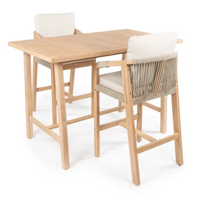 Jonathan Y Porto Modern Coastal 3-piece Acacia Wood Outdoor Bar Set With Cushions, Gray/teak Brown In Neutral