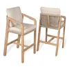 Jonathan Y Porto Modern Coastal Tub Roped Acacia Wood Outdoor Bar Stool With Cushions And Armrests, Gray/teak B
