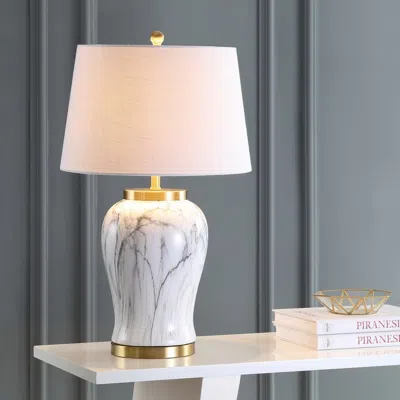 Jonathan Y Prague 28" Ceramic Marble Led Table Lamp In Gray