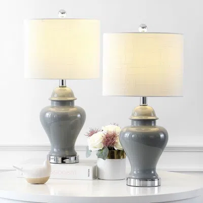 Jonathan Y Qin 22" Ceramic/iron Classic Cottage Led Table Lamp (set Of 2) In Gray