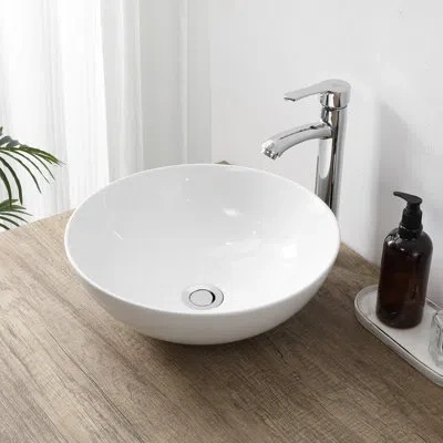 Jonathan Y Quarry 15.5 In. Round Classic Designer Ceramic Bathroom Bowl Vessel Sink In White
