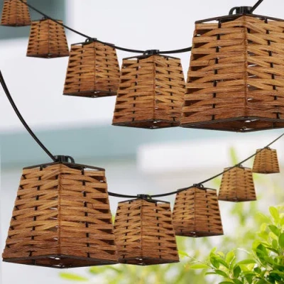Jonathan Y Quinn 10-light Indoor/outdoor Classic Vintage Incandescent G40 Square Shaded String Light In Brown