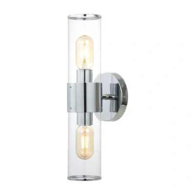 Jonathan Y Quinn 2-light Mid-century Modern Iron/acrylic Led Sconce In Chrome With Clear Shade