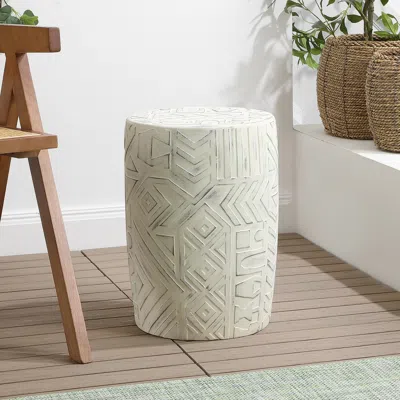 Jonathan Y Rafi Midcentury Modern Geometric Drum Garden Stool In White