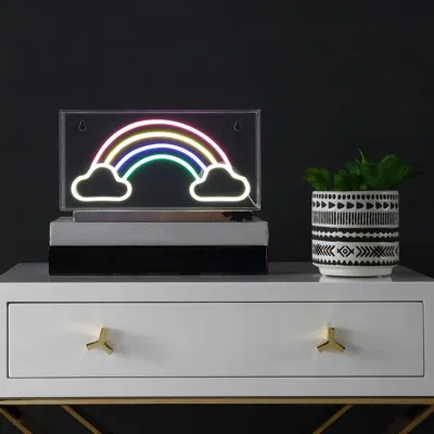 Jonathan Y Rainbow 11.75" Contemporary Glam Acrylic Box Usb Operated Led Neon Light In Gray