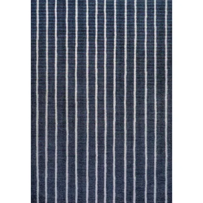 Jonathan Y Rand Distressed Ticking Stripe Machine-washable Area  Rug In Navy/gray