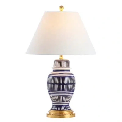 Jonathan Y Reed 27" Ceramic/iron Modern Coastal Led Table Lamp, Navy In Blue/white