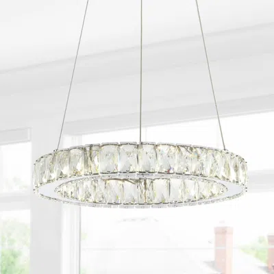 Jonathan Y Reese 15.7" Adjustable Integrated Led Metal/crystal Pendant Pendant In White