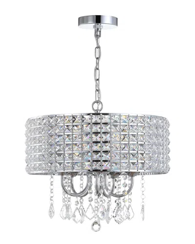 Jonathan Y Reese 17in Metal Crystal Led Adjustable Drop Pendant In Silver