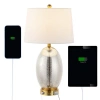 Jonathan Y Reese 26.5" 1-outlet Contemporary Style Iron/glass Led Table Lamp With Usb Charging Port, Silver/bra In Silver/brass Gold