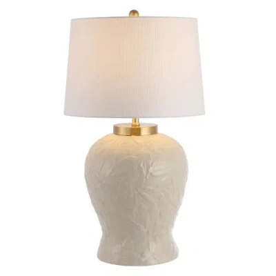 Jonathan Y Designs Regency Palm Leaf 31 5 Ceramic Metal Bohemian Cottage Led Table Lamp In Cream