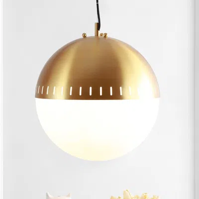 Jonathan Y Remy 15.75" Adjustable Iron/glass Art Deco Mid-century Globe Led Pendant In Gold