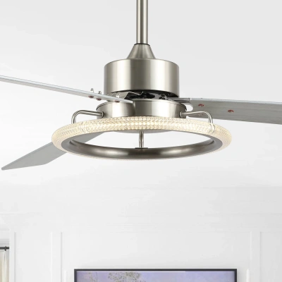 Jonathan Y Remy 52" 1-light Modern Industrial Iron/acrylic/wood Remote-controlled 6-speed Integrated Led Ceilin In Metallic