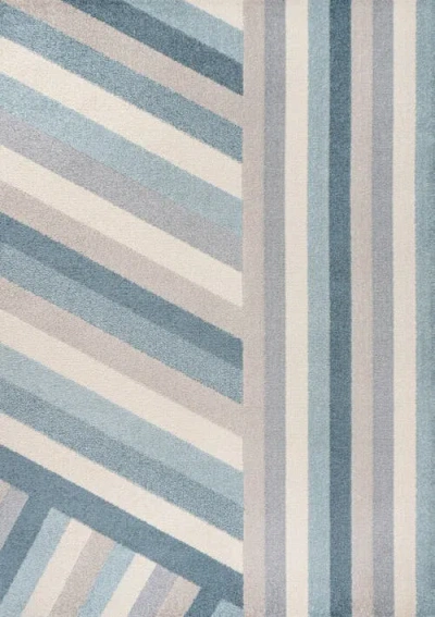 Jonathan Y Retro Rainbow Contemporary Stripe Area Rug In Blue