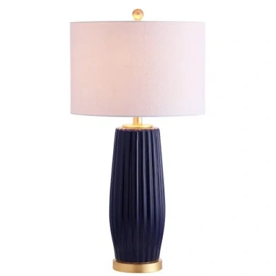 Jonathan Y Roman 28.5" Ceramic Led Table Lamp In Navy