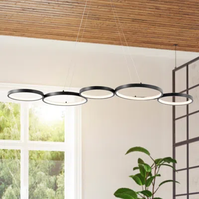 Jonathan Y Roman 40.75" 5-light Bohemian Coastal Iron Linear Integrated Led Pendant In Black