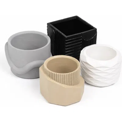 Jonathan Y Romy Modern Minimalist Handmade Concrete Geometric Planter Set With Drainage Holes In Black