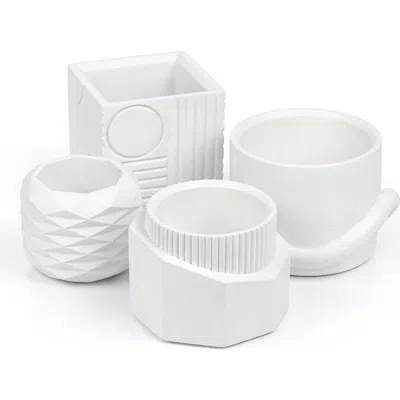 Jonathan Y Romy Modern Minimalist Handmade Concrete Geometric Planter Set With Drainage Holes In White