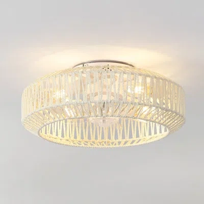 Jonathan Y Rowan 19.5" 4-light Modern Bohemian 6-speed Metal/rattan Mobile-app/remote-controlled Lantern Led Ce In Cream,white
