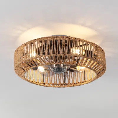 Jonathan Y Rowan 4-light Led Ceiling Fan, Metal/rattan, App/remote Controlled Lantern Design In Brown