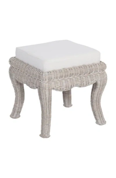 Jonathan Y Rowan Coastal Woven Rattan Vanity Stool With Upholstered Cushion, Mango Wood Backless Mak In White