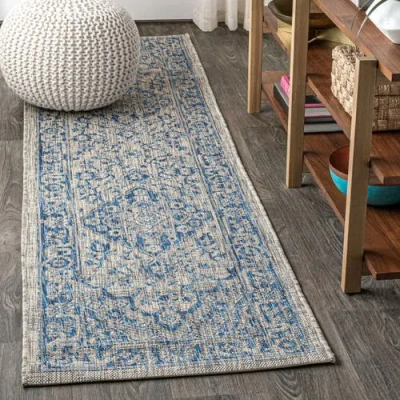 Jonathan Y Rozetta Boho Medallion Textured Weave Indoor/outdoor Area Rug In Gray/navy