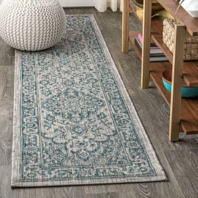 Jonathan Y Rozetta Boho Medallion Textured Weave Indoor/outdoor Area Rug In Gray/teal