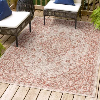 Jonathan Y Rozetta Boho Medallion Textured Weave Indoor/outdoor Area Rug In Red/taupe