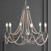 Jonathan Y Rustica 6-light 27" Adjustable Greige Metal/wood Bead Led Chandelier