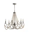 Jonathan Y Rustica 6-light 27" Adjustable Greige, Wood Bead Led Chandelier