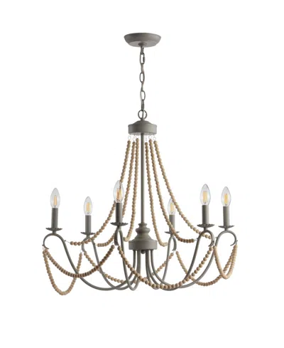 Jonathan Y Rustica 6-light 27" Adjustable Greige, Wood Bead Led Chandelier