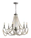 Jonathan Y Rustica 6-light 27" Adjustable Greige, Wood Bead Led Chandelier