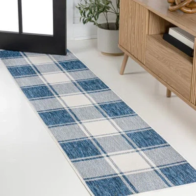Jonathan Y Sabine Traditional Farmhouse Bold Gingham Indoor/outdoor Area Rug In Blue