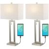 Jonathan Y Sabrina 28.5" Vintage Industrial Iron Led Table Lamp With Pull-chain And Usb Charging Por In Nickel