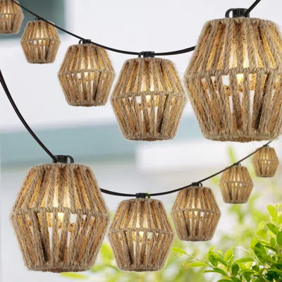 Jonathan Y Samara 10-light Indoor/outdoor 10 Ft. Mid-century Classic Incandescent C7 Lantern Hemp Rope Shaded S In Neutral
