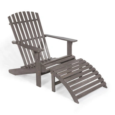 Jonathan Y Saranac 2-piece Traditional Rustic Acacia Wood Adirondack Chair With Detachable Ottoman, Teak Brown In Black