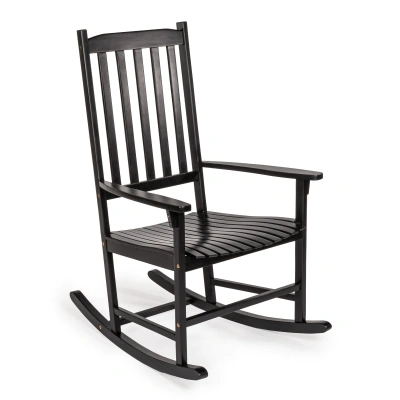 Jonathan Y Seagrove Farmhouse Classic Slat-back 350-lbs Support Acacia Wood Outdoor Rocking Chair, Black