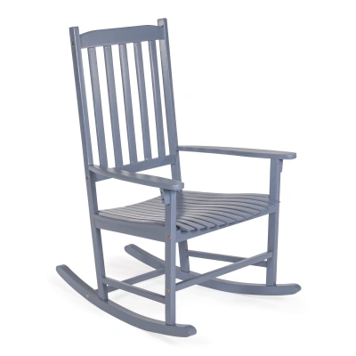 Jonathan Y Seagrove Farmhouse Classic Slat-back 350-lbs Support Acacia Wood Outdoor Rocking Chair, Cashmere Blu In Blue