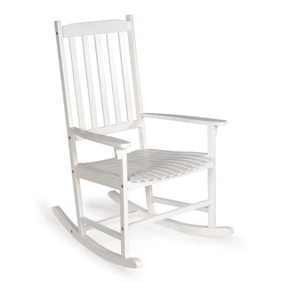 Jonathan Y Seagrove Farmhouse Classic Slat-back 350-lbs Support Acacia Wood Outdoor Rocking Chair, White In Gray