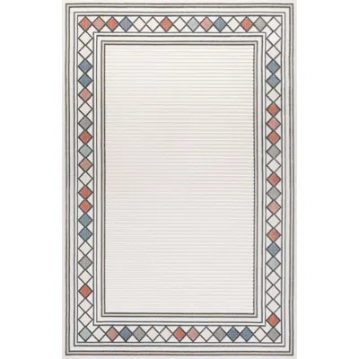 Jonathan Y Sebastian High-low Modern Diamond Border Indoor/outdoor Area Rug In Ivory/beige